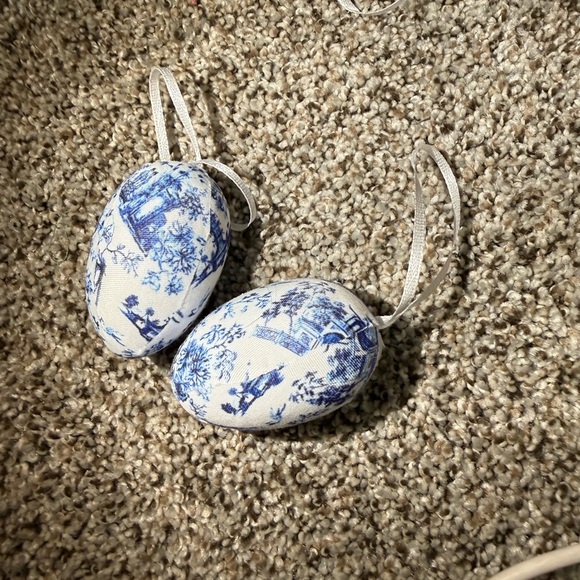 Blue & White Decorative Foam-Style Hanging Eggs - Set of 6 - Picture 3 of 5